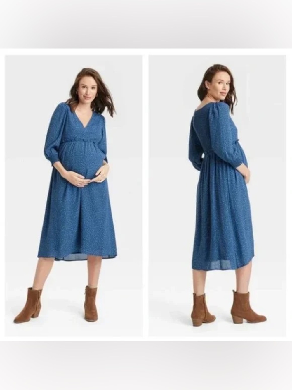 The Nines by HATCH Maternity Midi Dress Floral  royal navy ditsy smock ruffle